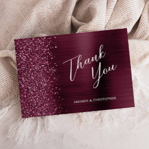 Glam-Bordeaux-Metallisch Hochzeit Flach Dankeschön Karte