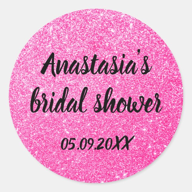 Glam Brautparty Hot Pink Glitzer Glitzern Name Runder Aufkleber (Vorderseite)