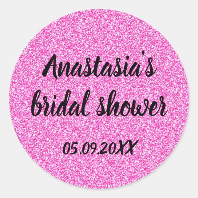 Glam Brautparty Hot Pink Glitzer Glitzern Name Runder Aufkleber (Vorderseite)