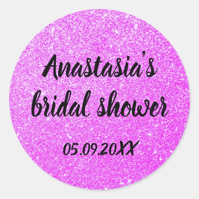 Glam Brautparty Lila Glitzer Glitzern Name Runder Aufkleber (Vorderseite)