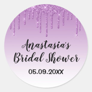 Glam Brautparty Lila Glitzer Tropfen Sparkasse Runder Aufkleber