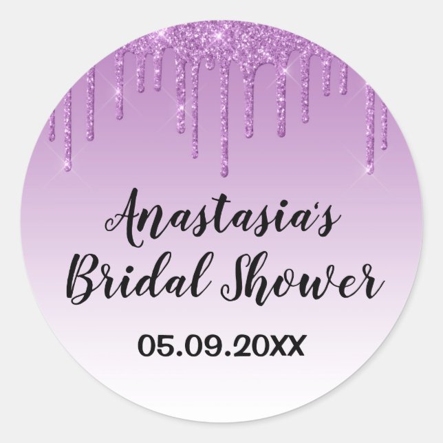 Glam Brautparty Lila Glitzer Tropfen Sparkasse Runder Aufkleber (Vorderseite)