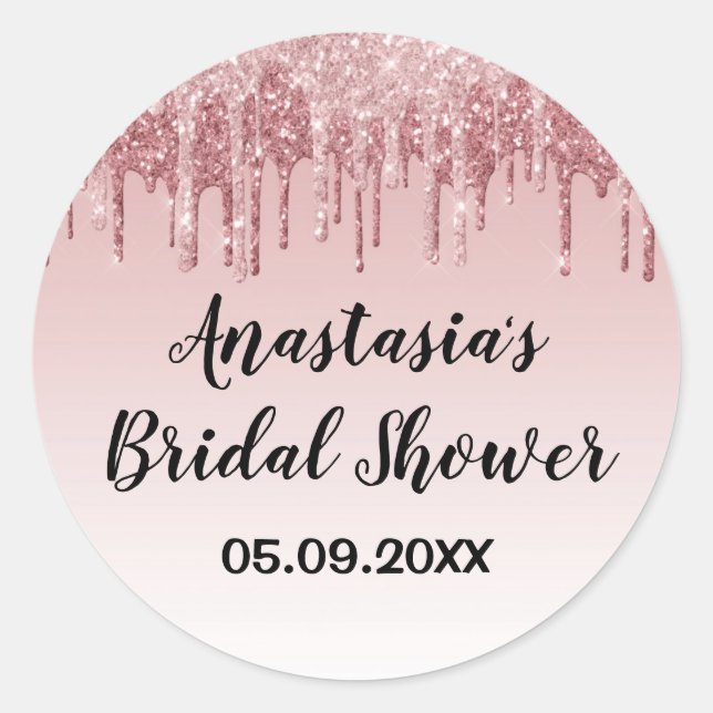 Glam Brautparty Rosa Rose Gold Glitzer Tropfen Runder Aufkleber (Vorderseite)
