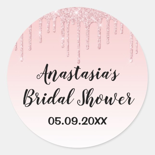 Glam Brautparty Rosa Rose Gold Glitzer Tropfen Runder Aufkleber (Vorderseite)