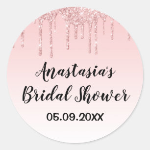 Glam Brautparty Rosa Roségold Glittertropfen Runder Aufkleber