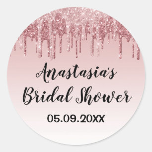 Glam Brautparty Rosa Roségold Glittertropfen Runder Aufkleber
