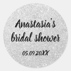 Glam Brautparty Silver Glitzer Glitzern Name Runder Aufkleber
