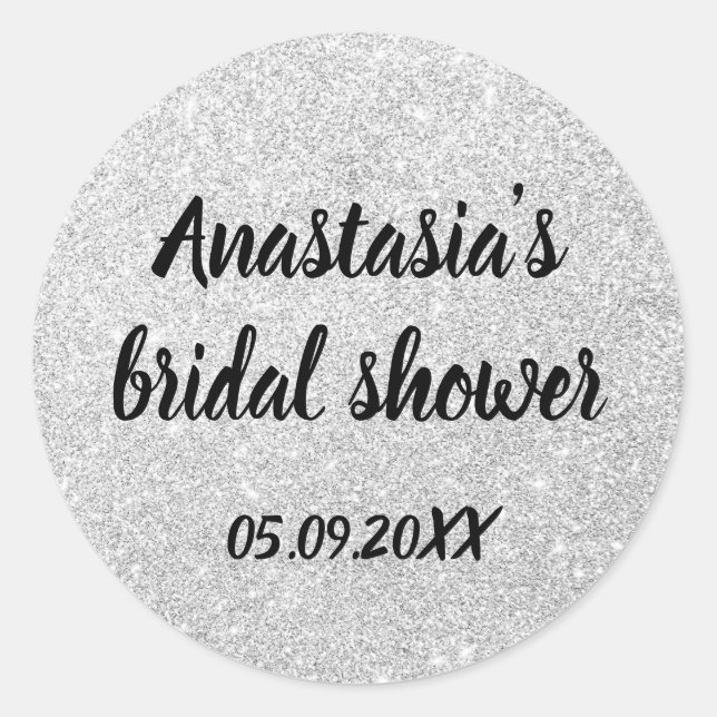 Glam Brautparty Silver Glitzer Glitzern Name Runder Aufkleber (Vorderseite)