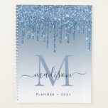 Glam Bright Blue Glitzer Tropfen Girly Monogram 20 Planer<br><div class="desc">Modern Glam Bright Light Sky Blue Glitzer Tropfen Girly Feminine Luxury Monogram Script Name 2021 Planer</div>