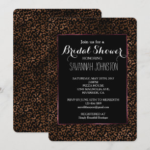 Glam Brown Black Leopard Print Brautparty Einladung