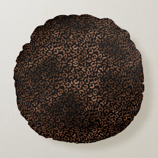 Glam Brown Black Leopard Print Zebra Print Rundes Kissen (Vorderseite)