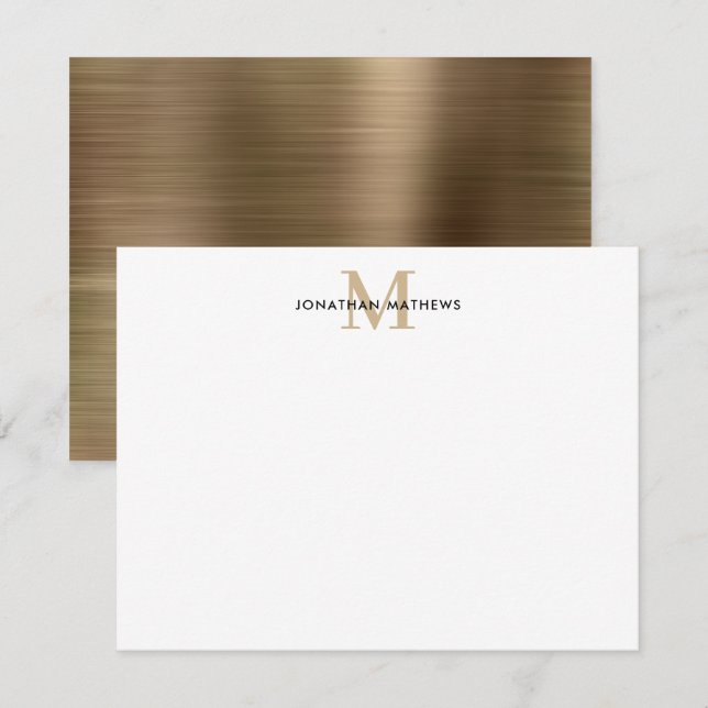 Glam Brushed Metal Gold Classic Monogram Mitteilungskarte (Vorne/Hinten)