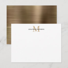Glam Brushed Metal Gold Classic Monogram Mitteilungskarte
