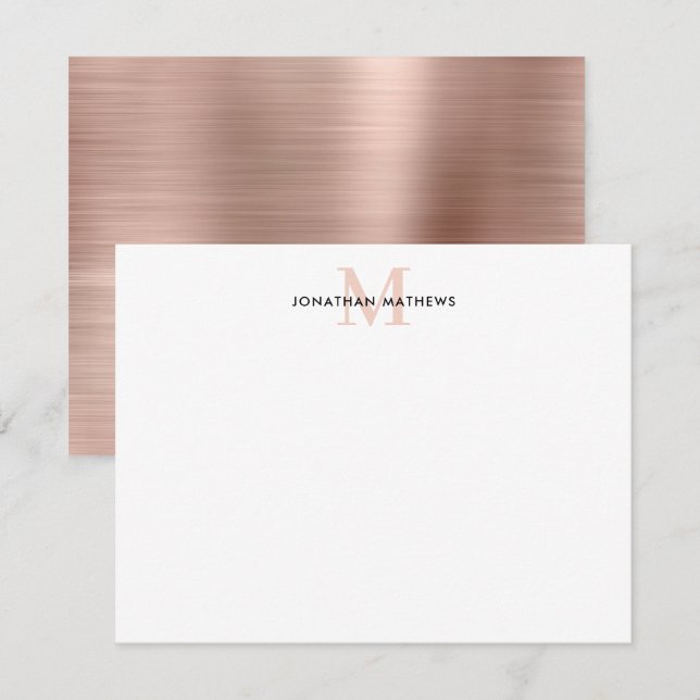 Glam Brushed Metal Rose Gold Classic Monogramm Mitteilungskarte (Vorne/Hinten)