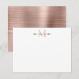 Glam Brushed Metal Rose Gold Classic Monogramm Mitteilungskarte