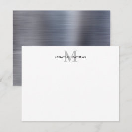 Glam Brushed Metal Silver Gray Classic Monogram Mitteilungskarte