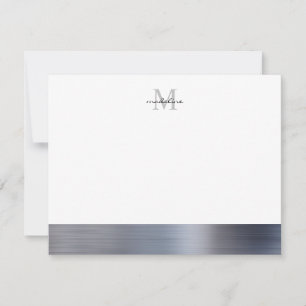 Glam Brushed Metal Silver Gray Girly Monogram Mitteilungskarte
