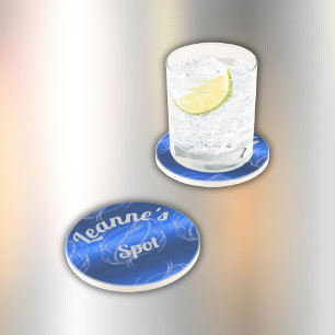 Glam Brushed Metal und Glitzer Blue Monogram   Getränkeuntersetzer