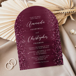 Glam Burgund Brushed Metal Glitzer Arch Wedding Einladung