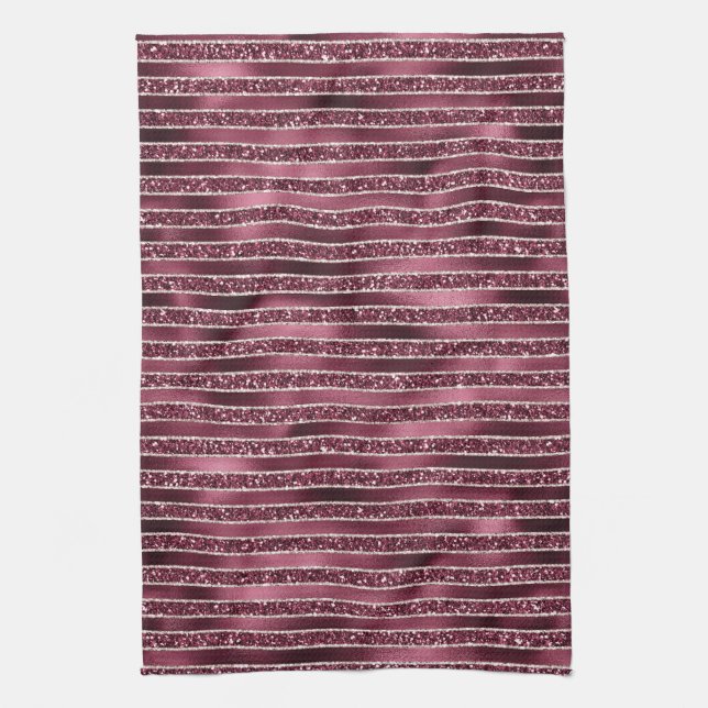 Glam Burgund Rote Rose Pinselstrich Glitzer Geschirrtuch (Vertikal)