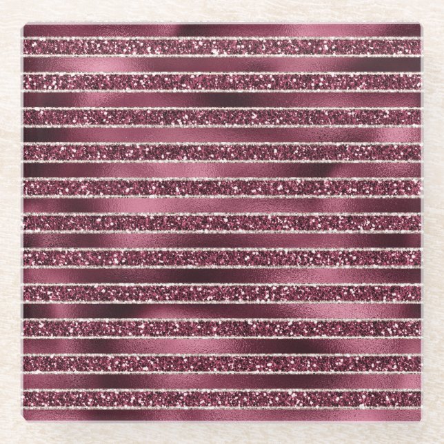 Glam Burgund Rote Rose Pinselstrich Glitzer Glasuntersetzer (Vorderseite)