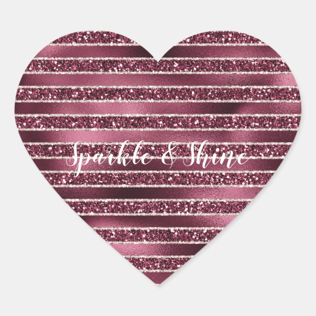 Glam Burgund Rote Rose Pinselstrich Glitzer Herz-Aufkleber (Vorderseite)