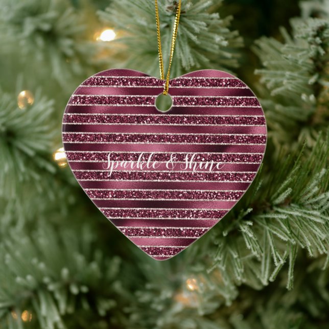 Glam Burgund Rote Rose Pinselstrich Glitzer Keramik Ornament (Baum)