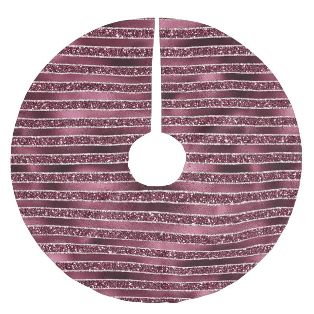 Glam Burgund Rote Rose Pinselstrich Glitzer Polyester Weihnachtsbaumdecke (Vorderseite)