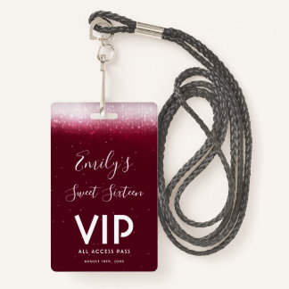 Glam Burgund Sweet 16 Einladung VIP Pass Abzeichen Ausweis