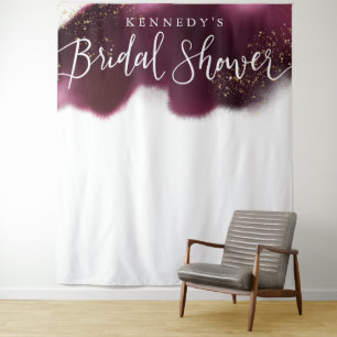 Glam Burgundy Gold Glitzer Brautparty Hintergrund Wandteppich