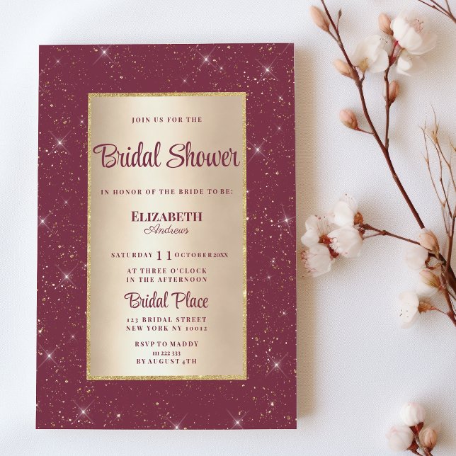 Glam burgundy Gold Glitzer Confetti Brautparty Einladung (Glam burgundy gold glitter confetti Bridal Shower)