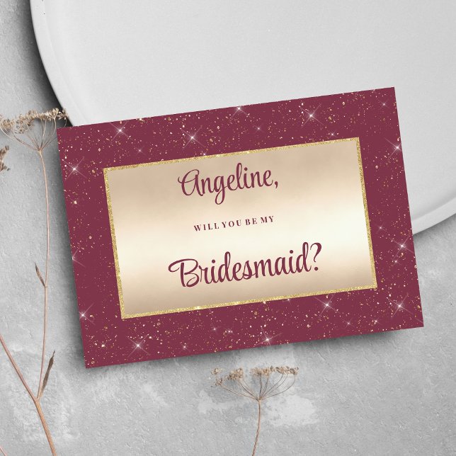 Glam burgundy gold Glitzer confetti Bridesmaid Einladung (Glam burgundy gold glitter confetti Bridesmaid )