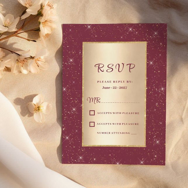 Glam burgundy gold Glitzer confetti UAWG Einladung (Glam burgundy gold glitter confetti RSVP)