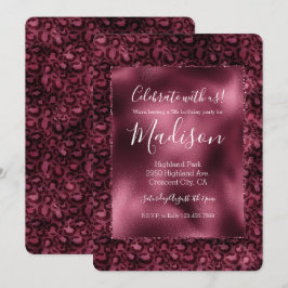Glam Burgundy Leopard Print Einladung