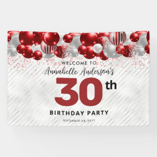 Glam Burgundy Red Silver Balloon Glitzer Willkomme Banner