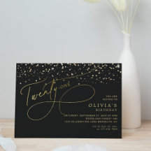 Glam Calligraphy Black Gold Confetti 21st Birthday