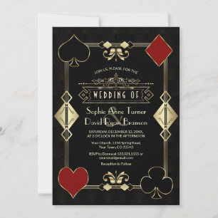 Glam Casino Gold Art Deco Fleur-de-Lis Hochzeit Einladung