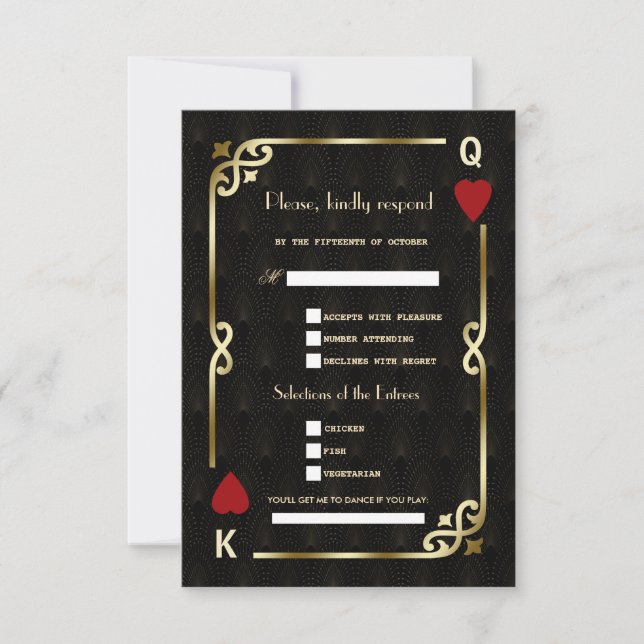 Glam Casino Gold Große Song Anfrage Hochzeit RSVP Karte (Vorderseite)