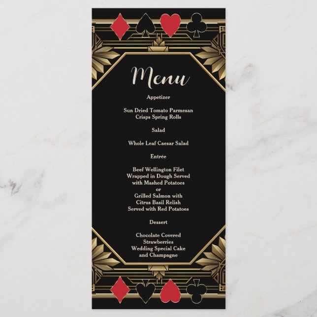 Glam Casino Royale Las Vegas Poker Wedding Menükarte (Vorderseite)