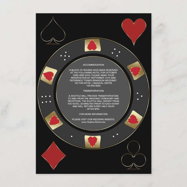 Glam Casino Vegas Poker Chip Hochzeitsunterkunft Begleitkarte (Vorderseite)