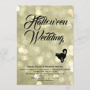 Glam Cat zu Gold Halloween Hochzeit Einladung