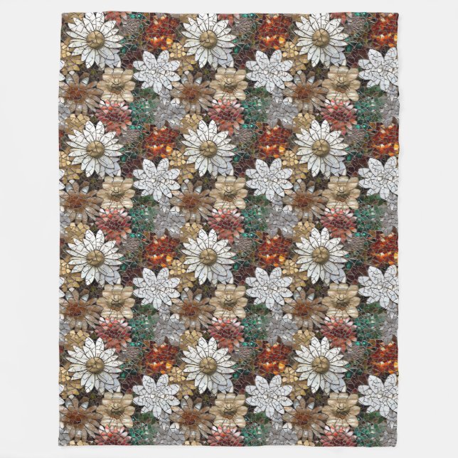 Glam Champagne Gold Red White Blume Fleecedecke (Vorderseite)
