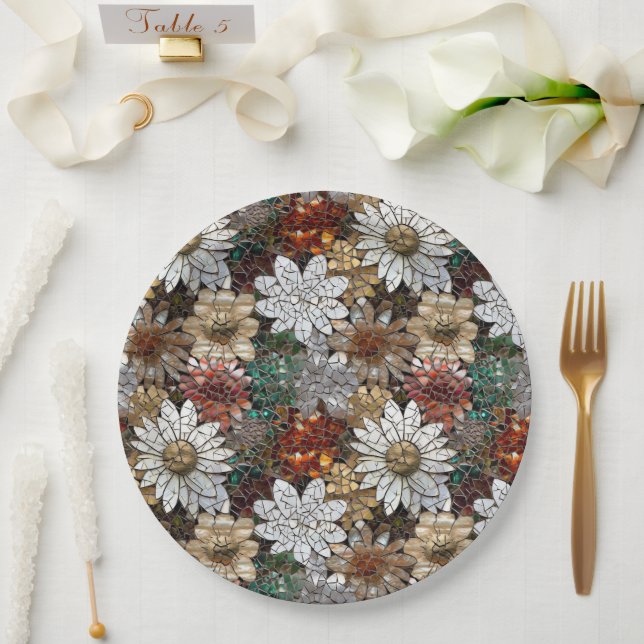 Glam Champagne Gold Red White Blume Pappteller (Hochzeit)