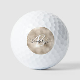 Glam Champagne Gold Script Monogram  Golfball