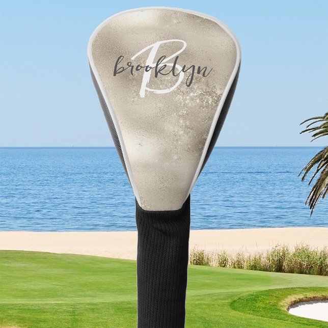 Glam Champagne Gold Trendy Script Monogram Golf Headcover (Von Creator hochgeladen)
