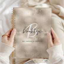 Glam Champagner Gold Monogramm Rezeptbuch