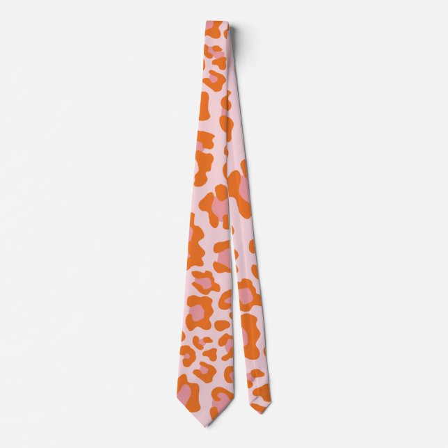 Glam Cheetah Print Muster in Orange und Pink Krawatte (Vorderseite)