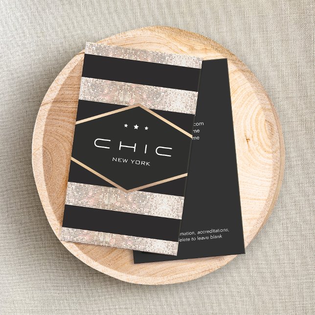 Glam Chic Black und Silver Sequins Visitenkarte (Von Creator hochgeladen)
