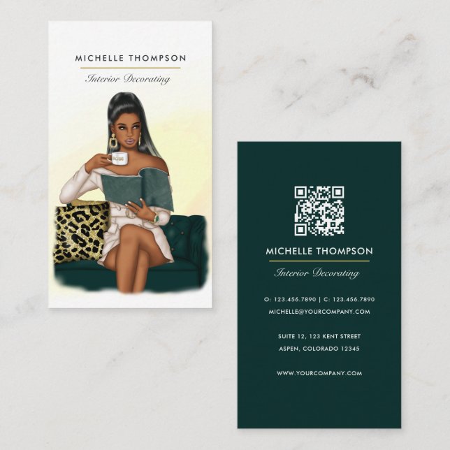 Glam Chic Boss Lady QR-Code Visitenkarte (Vorne/Hinten)