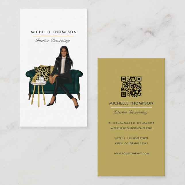 Glam Chic Coffee Boss QR Code Business Card Visitenkarte (Vorne/Hinten)